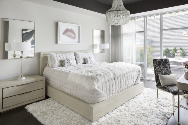 Beautiful modern bedroom design by Savvy Design Group: Central West End Condo design
